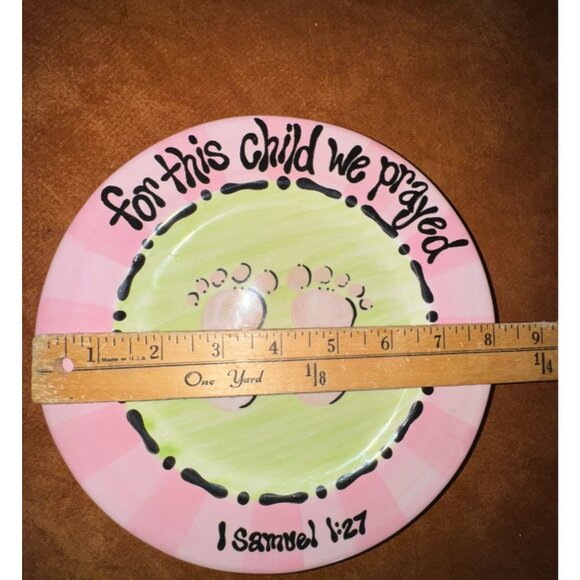 Baby Keepsake Plate With Footprints For This Child We Prayed 1 Samuel 1:27 - Picture 3 of 4
